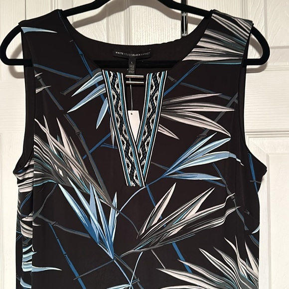 White House Black Market Midi Teal Palm Print Sheath Dress NWT - Picture 2 of 6